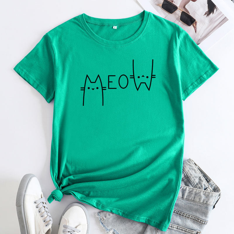 Fashion Cat Letter Cotton T-Shirt