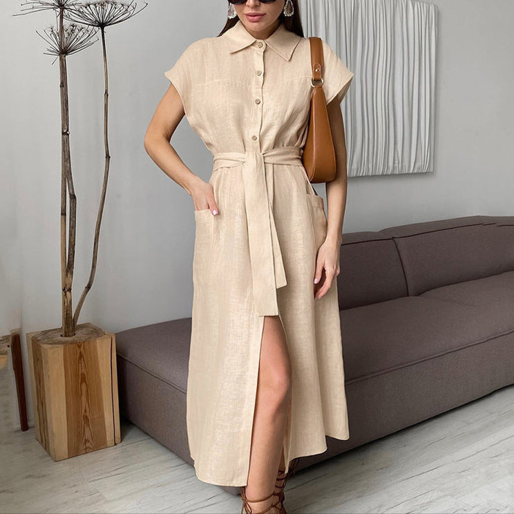 Fashion Short-Sleeved Linen Dress