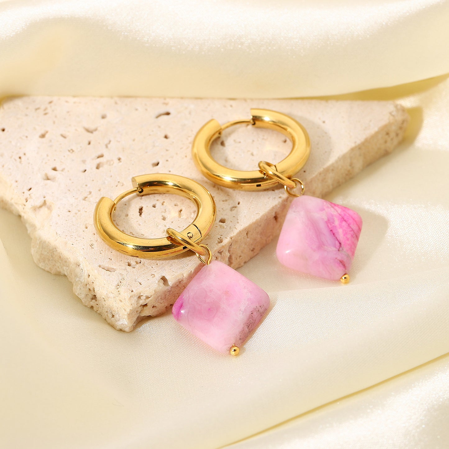 Fashion Natural Stone Stainless Steel Earrings