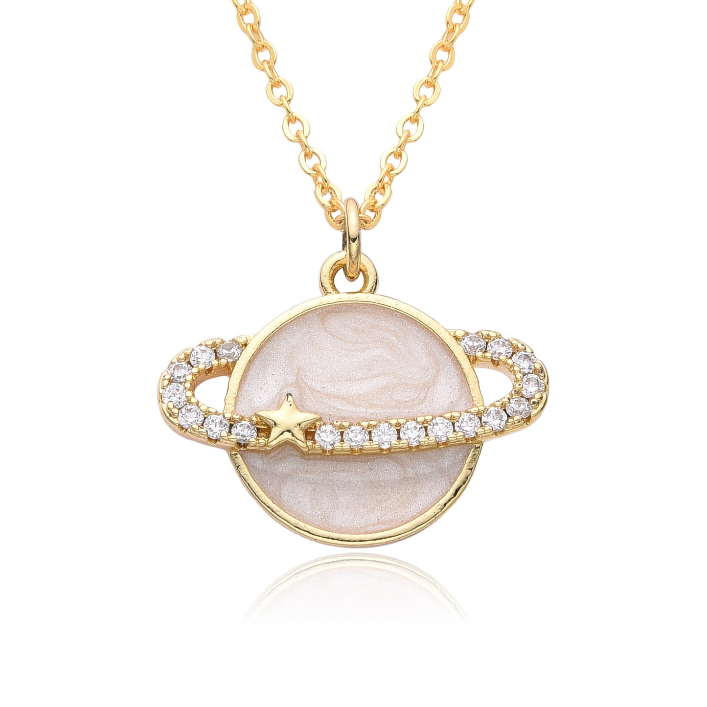 Fashion Copper Micro Inlay Color Zircon Personality Planet Pendant Plated Necklace