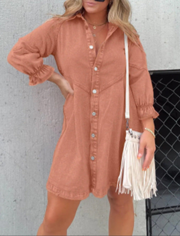 Fashion Loose Washed-Out Denim Shirt Dress