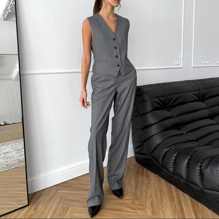 Fashion French Slim V-Neck Simple Graceful Casual Suit