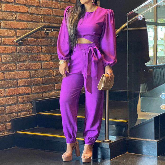 Fashion Crew Neck Pants Suit