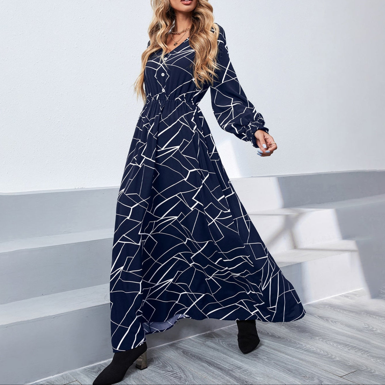 Fashion Printed High Waist Dress