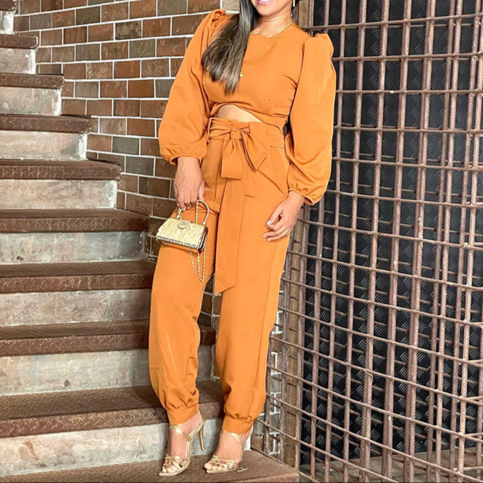 Fashion Crew Neck Pants Suit
