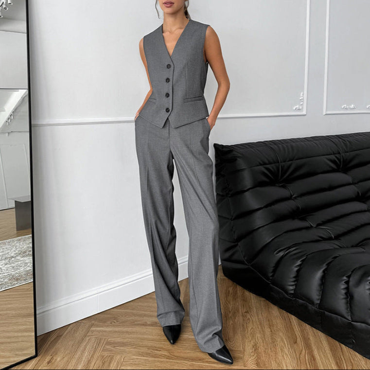 Fashion French Slim V-Neck Simple Graceful Casual Suit