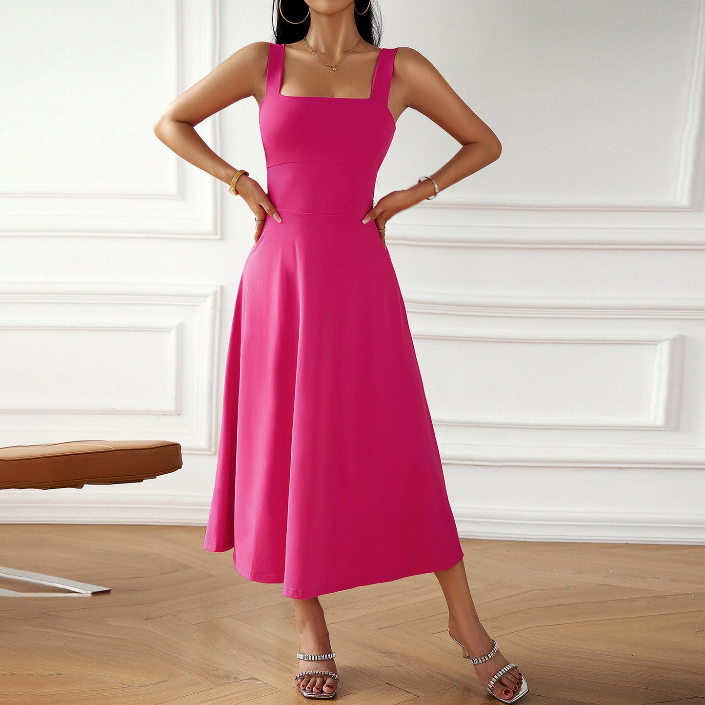 Fashion Pure Color Suspender Dress