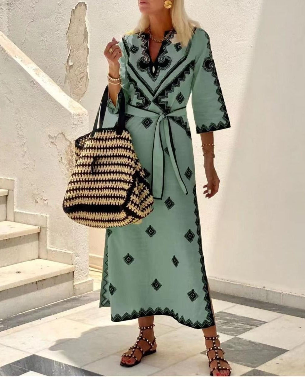 Fashion Printed Linen Bohemian Dress