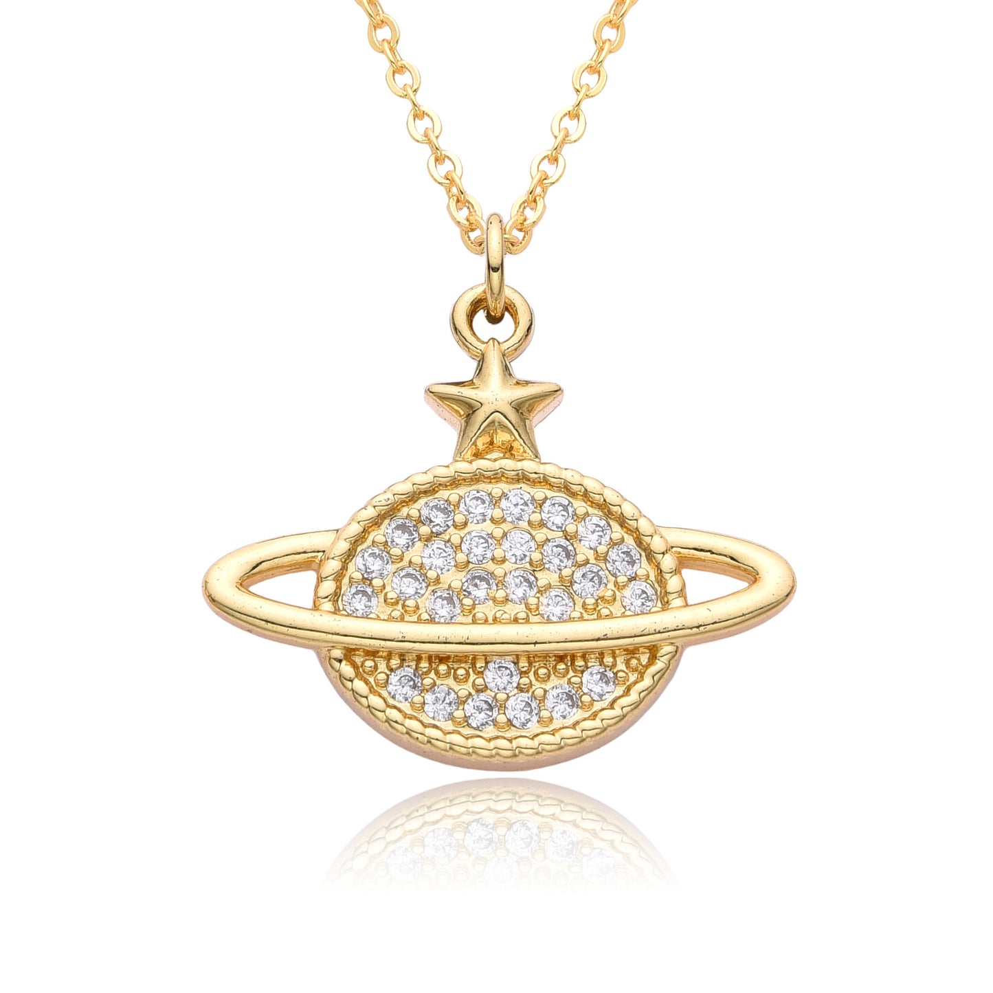 Fashion Copper Micro Inlay Color Zircon Personality Planet Pendant Plated Necklace