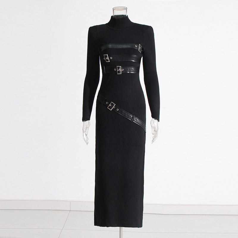 Fashion High Sense Stitching Tied Design Slim Fit Dress