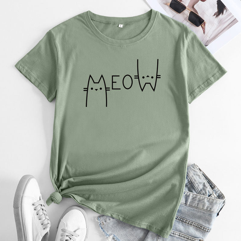 Fashion Cat Letter Cotton T-Shirt