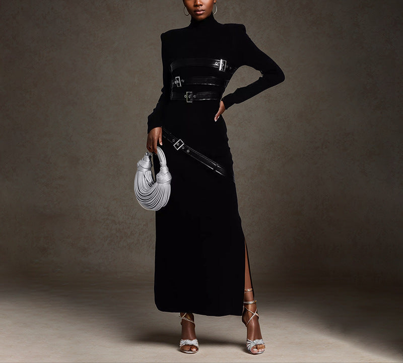Fashion High Sense Stitching Tied Design Slim Fit Dress