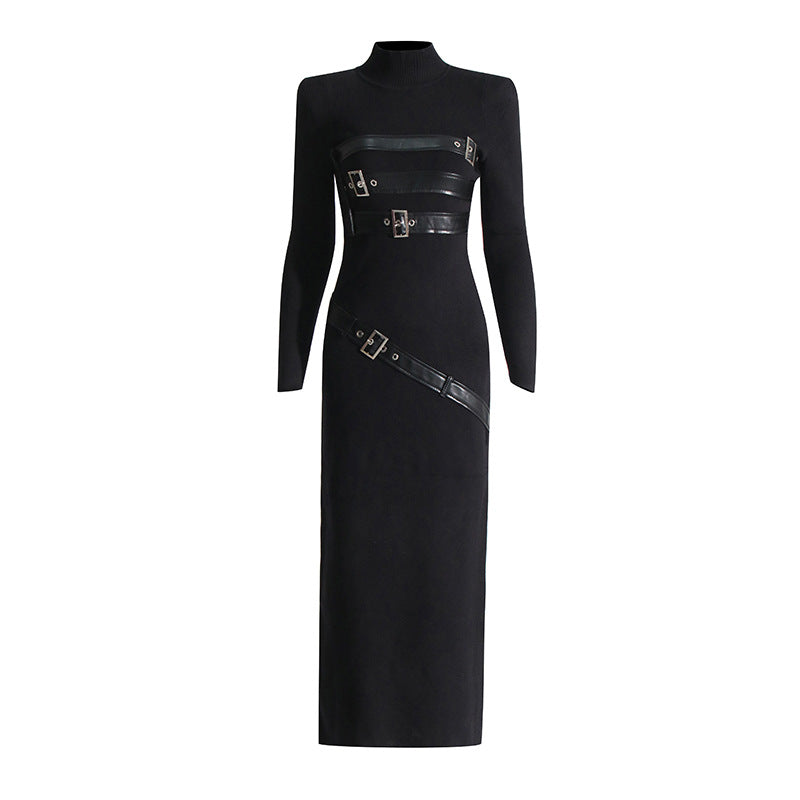 Fashion High Sense Stitching Tied Design Slim Fit Dress