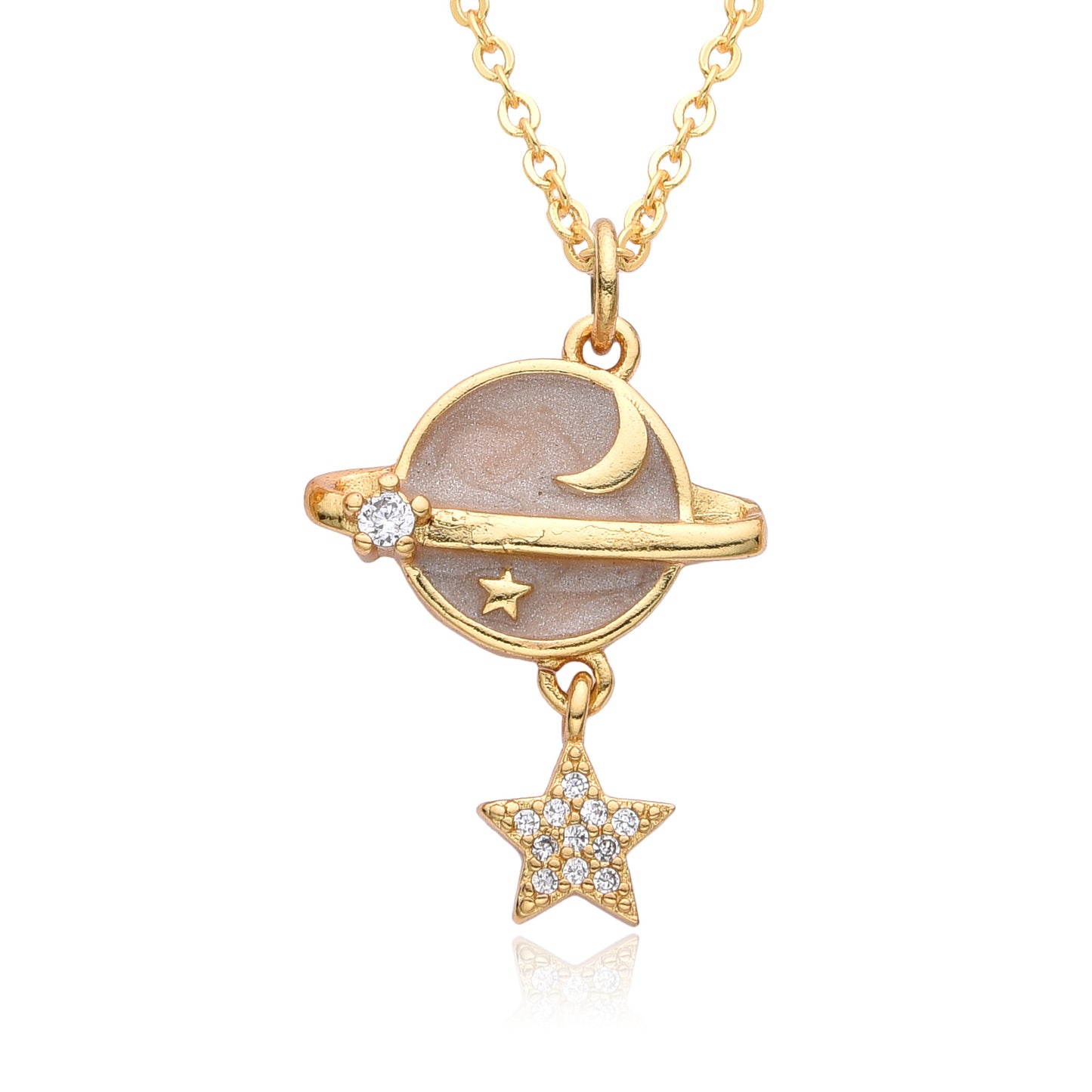 Fashion Copper Micro Inlay Color Zircon Personality Planet Pendant Plated Necklace