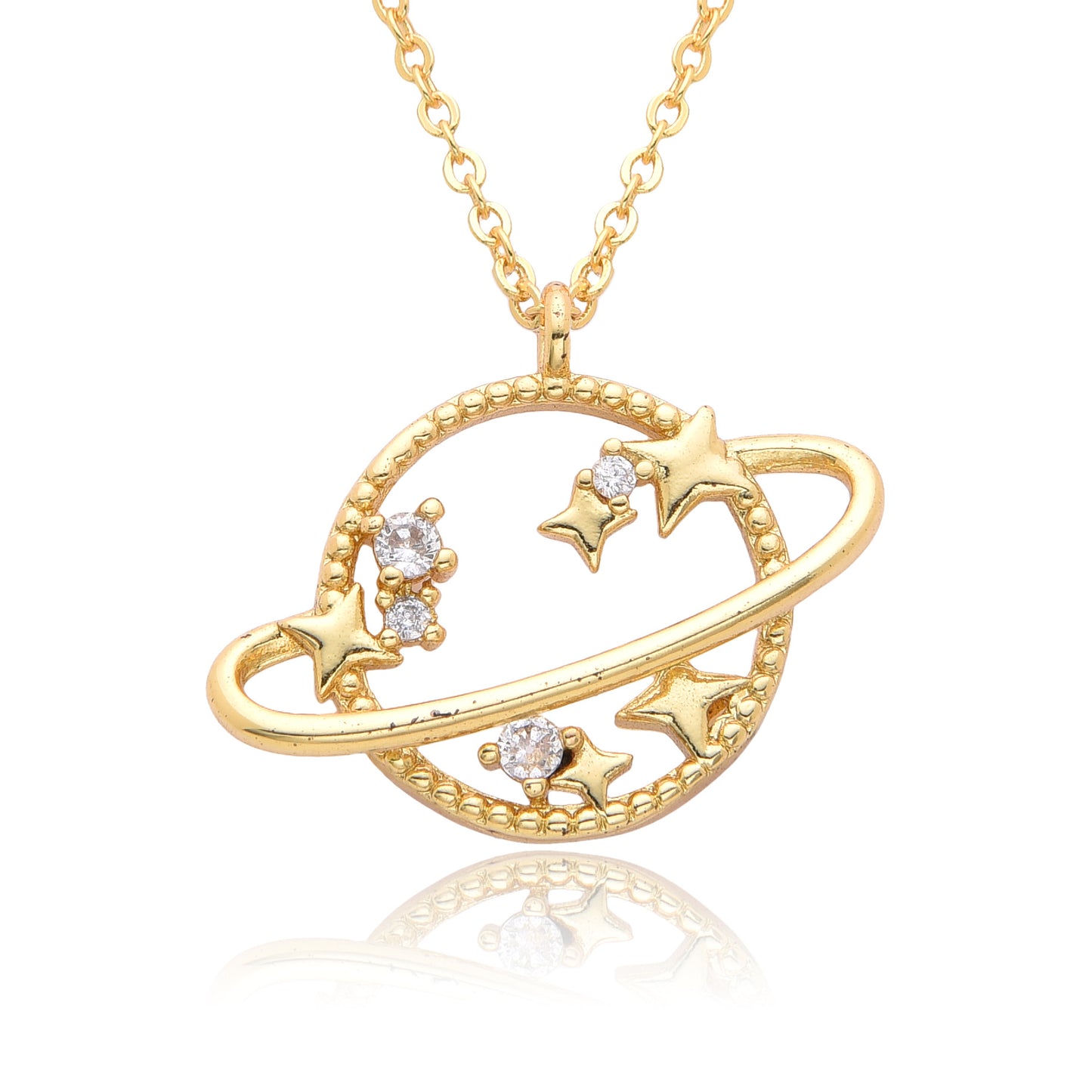 Fashion Copper Micro Inlay Color Zircon Personality Planet Pendant Plated Necklace
