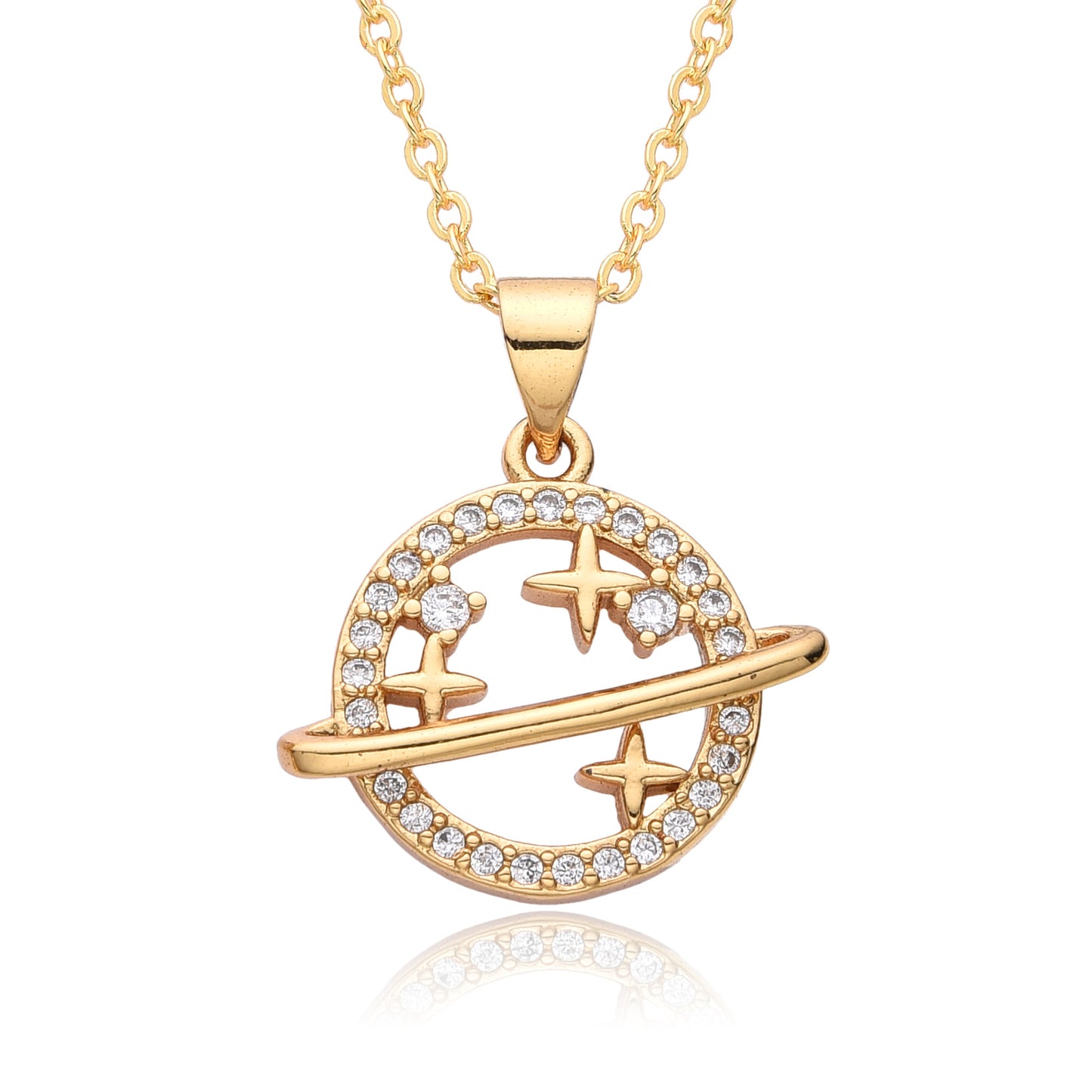 Fashion Copper Micro Inlay Color Zircon Personality Planet Pendant Plated Necklace