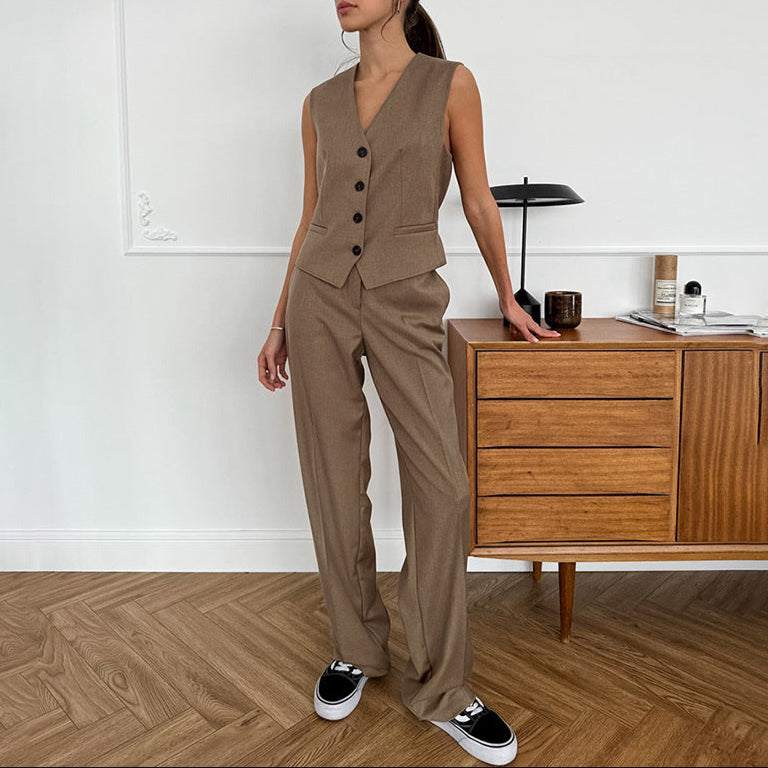 Fashion French Slim V-Neck Simple Graceful Casual Suit