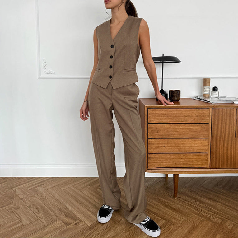 Fashion French Slim V-Neck Simple Graceful Casual Suit