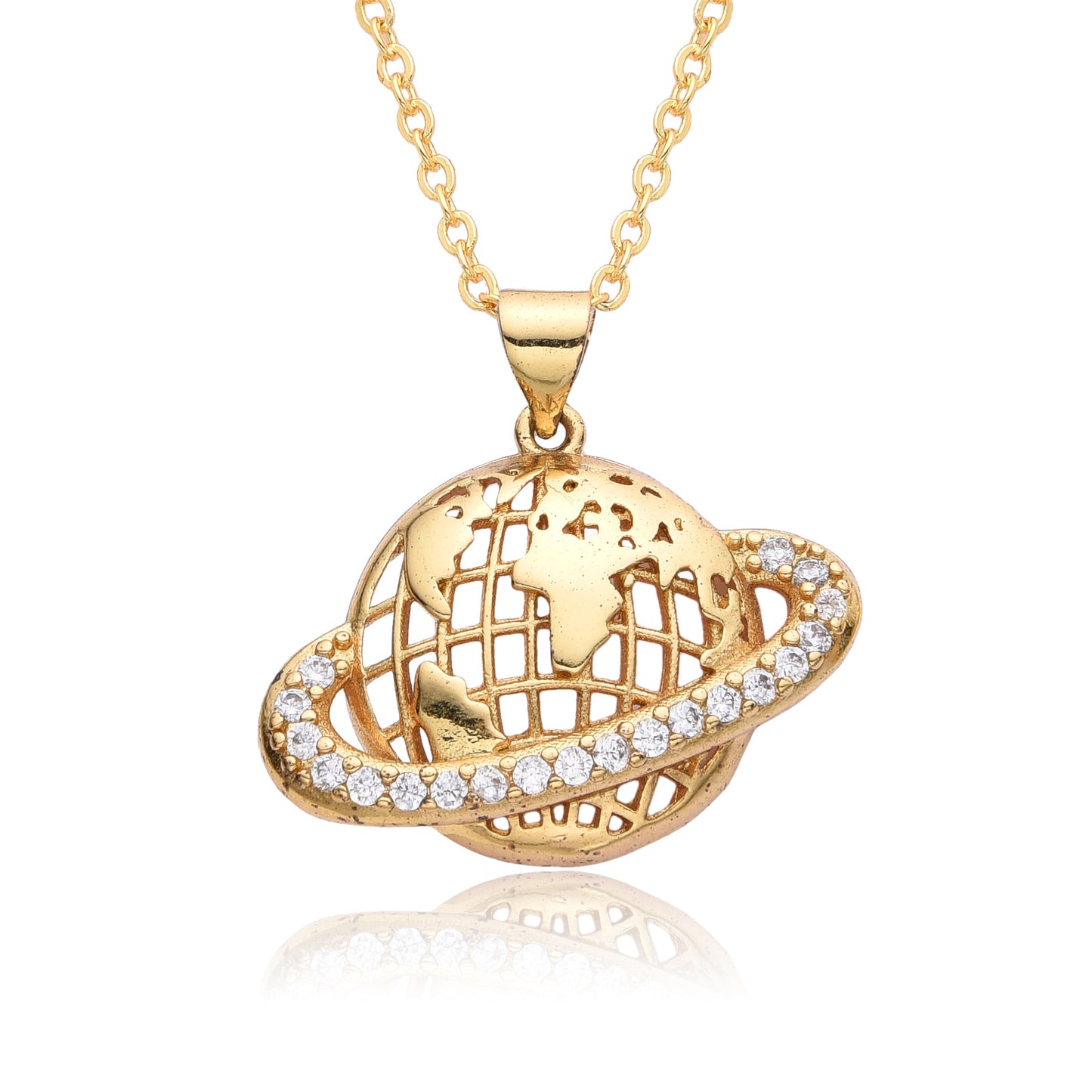 Fashion Copper Micro Inlay Color Zircon Personality Planet Pendant Plated Necklace