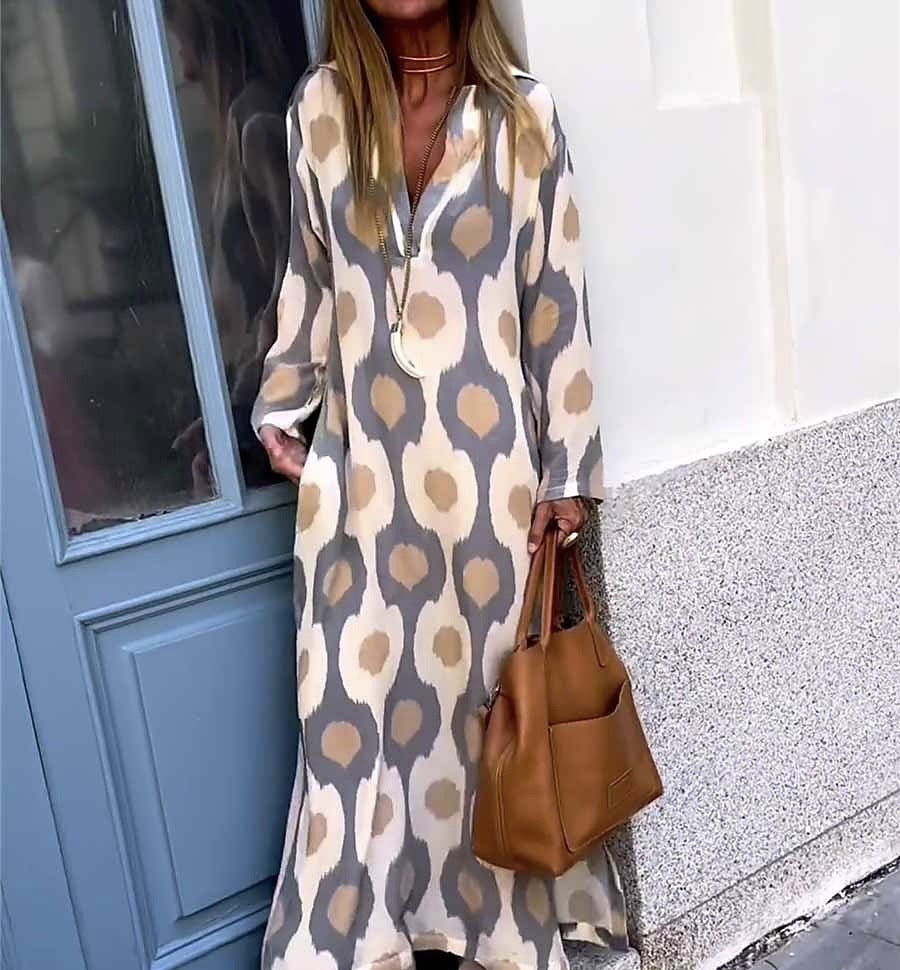 Fashion Printing V-Neck Long Dress