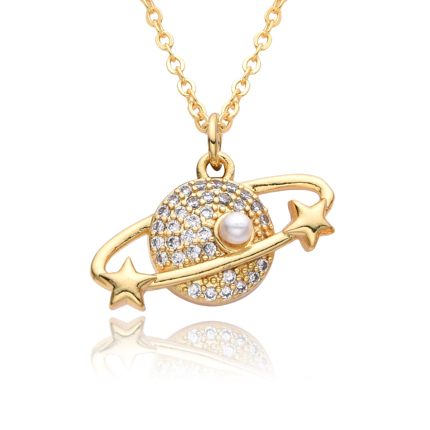 Fashion Copper Micro Inlay Color Zircon Personality Planet Pendant Plated Necklace