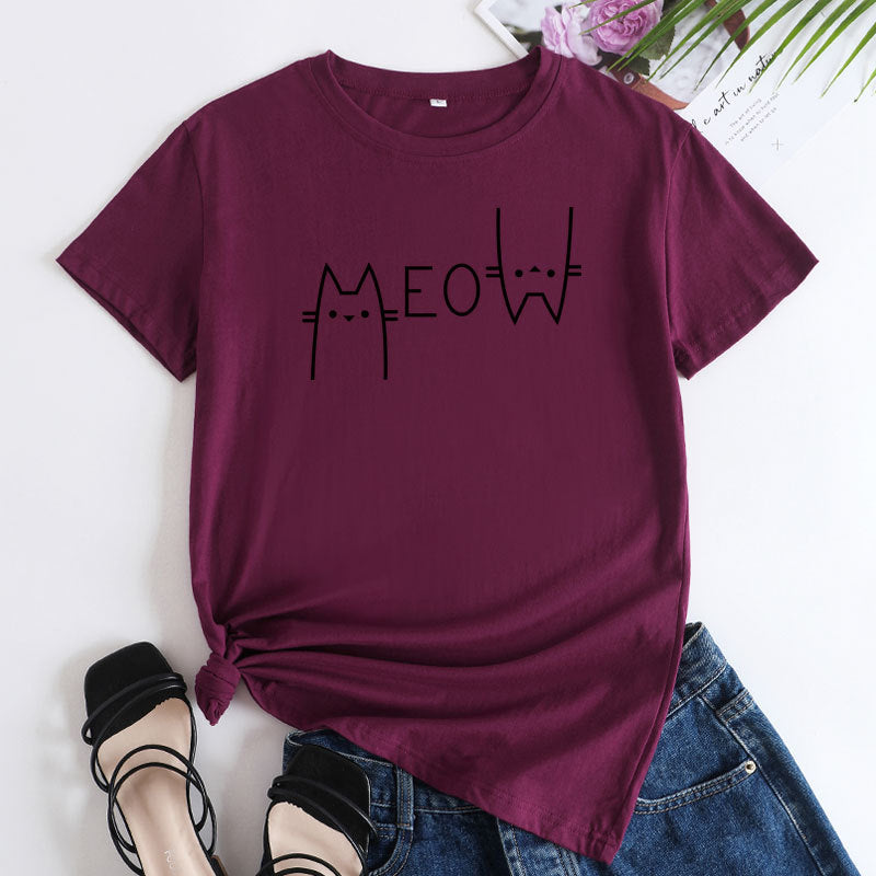 Fashion Cat Letter Cotton T-Shirt