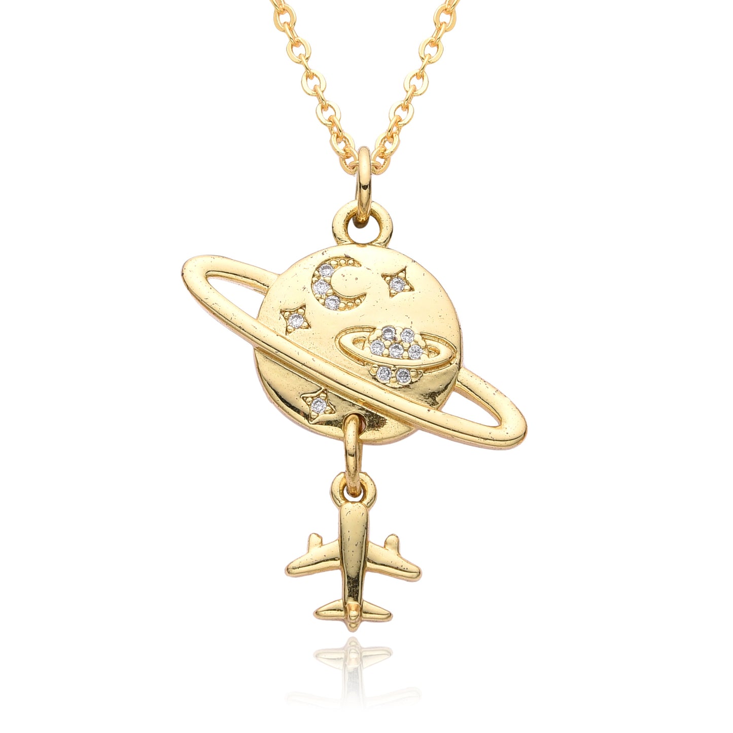 Fashion Copper Micro Inlay Color Zircon Personality Planet Pendant Plated Necklace