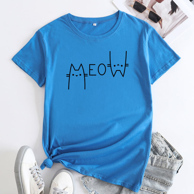 Fashion Cat Letter Cotton T-Shirt