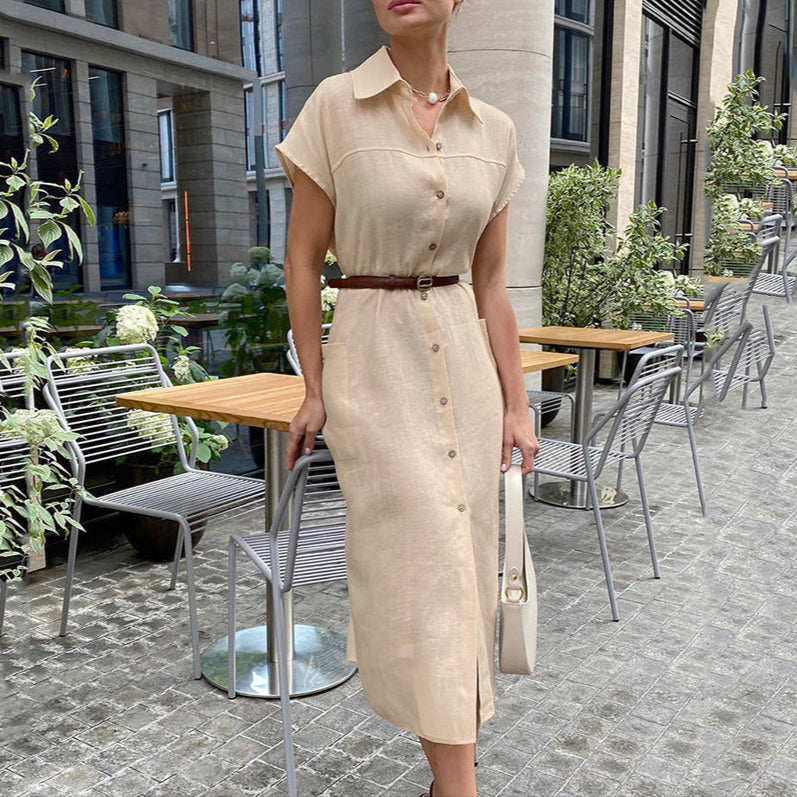 Fashion Short-Sleeved Linen Dress