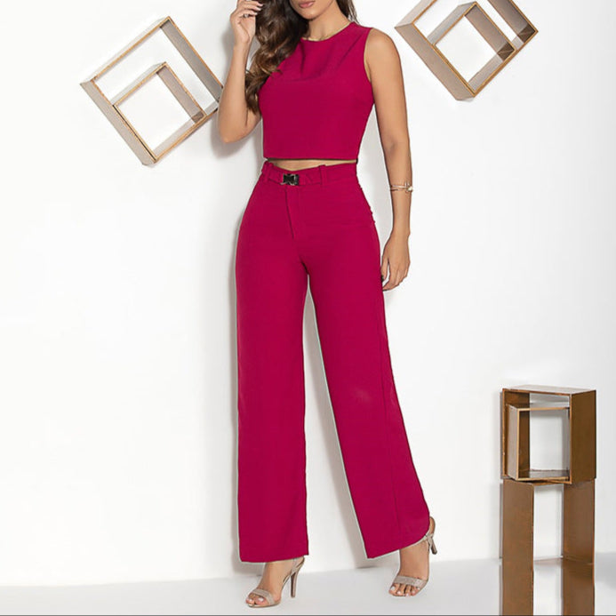 Fashion Sleeveless Pocket Pants Suit