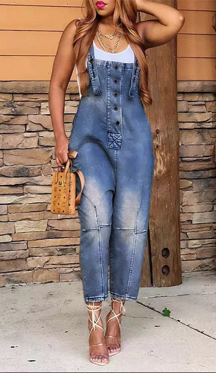 Fashion Casual Siamese Suspender Jeans