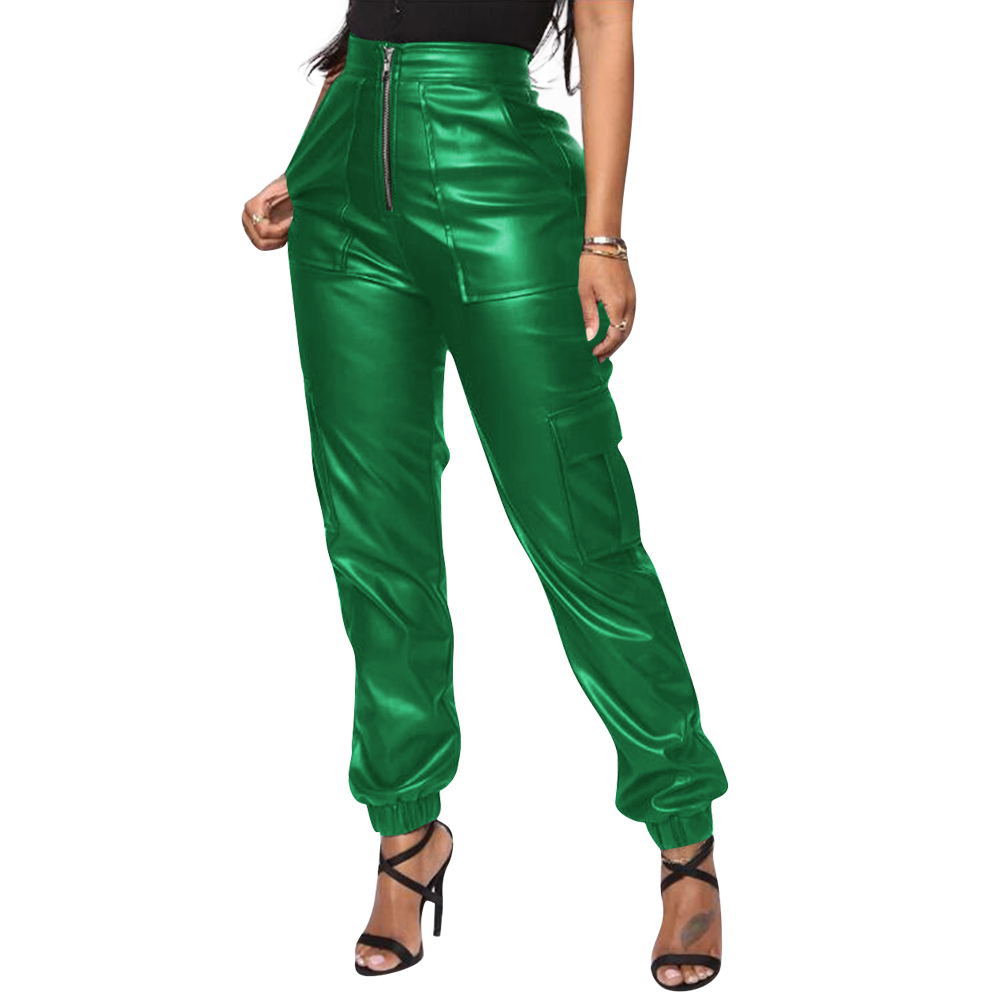 Fashion Workwear Ankle-Tied PU Leather Pants