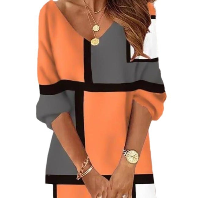 Fashion Casual V-Neck Printed Dress