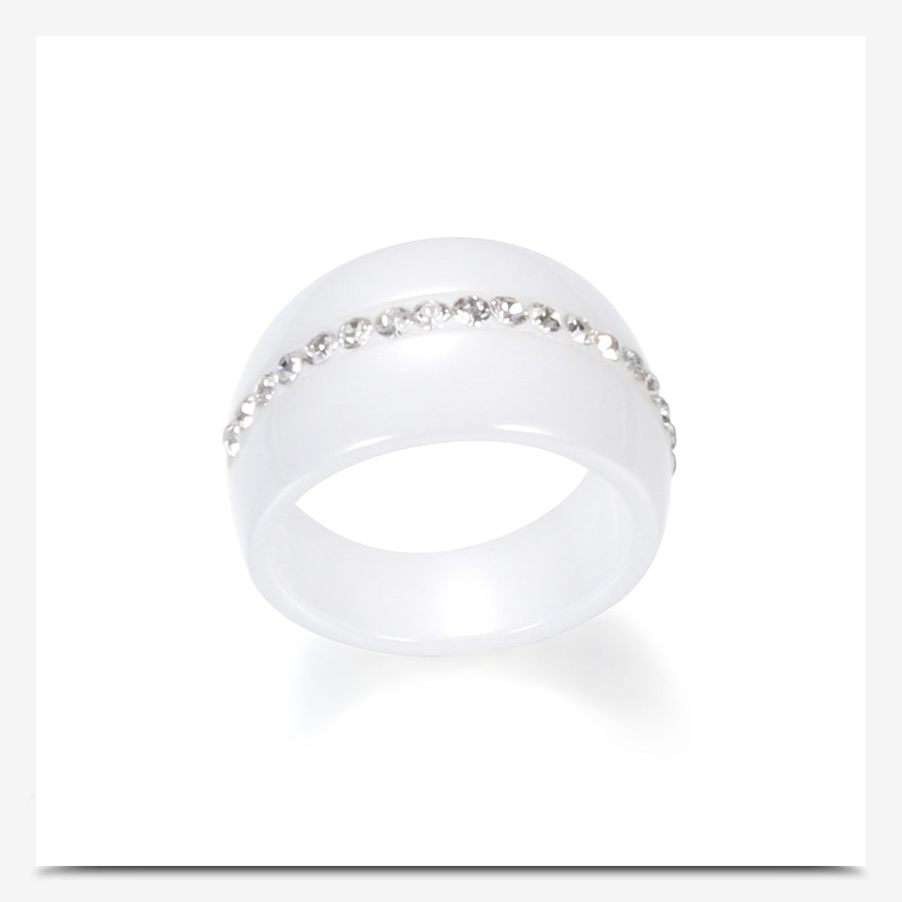 Fashion Single Row Diamond-Embedded Ceramic Ring