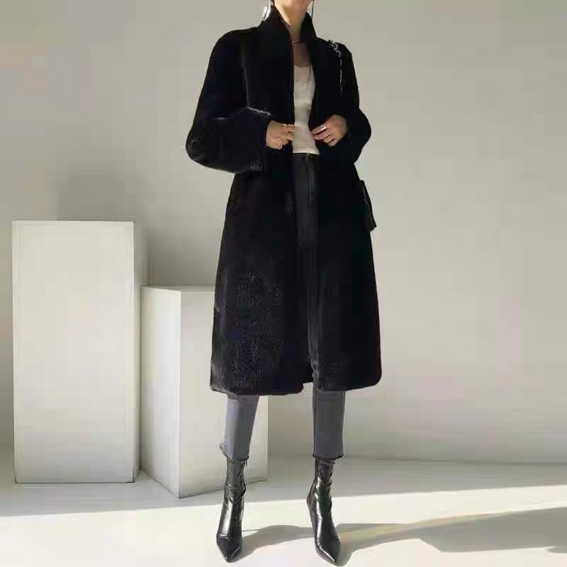 Fashion Mid-Length Stand Collar Plush Coat