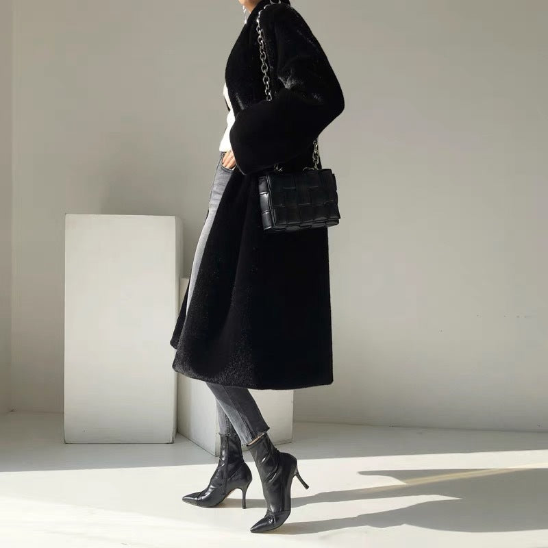 Fashion Mid-Length Stand Collar Plush Coat
