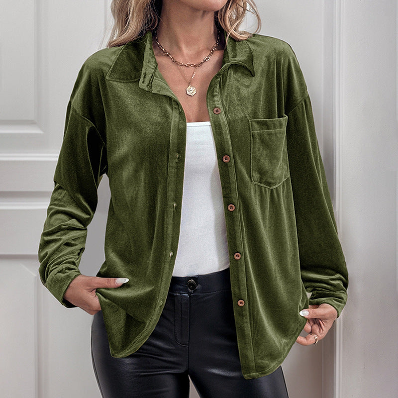 Fashion Lapel Velvet Long-Sleeved Shirt