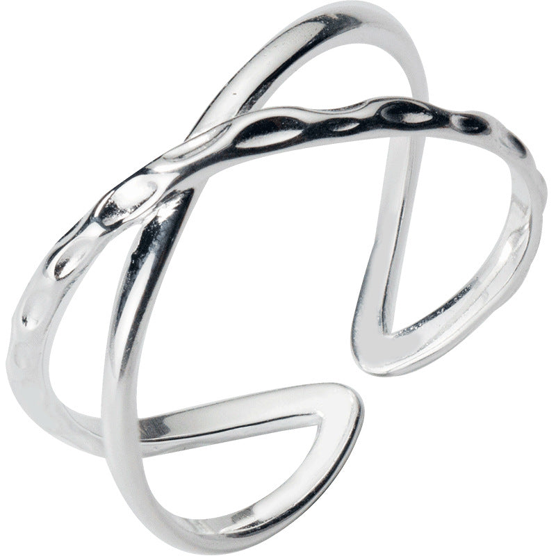 Fashion Silver Simple Double-Layer Cross Line Ring
