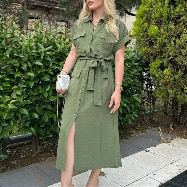 Fashion Belt Shirt Dress
