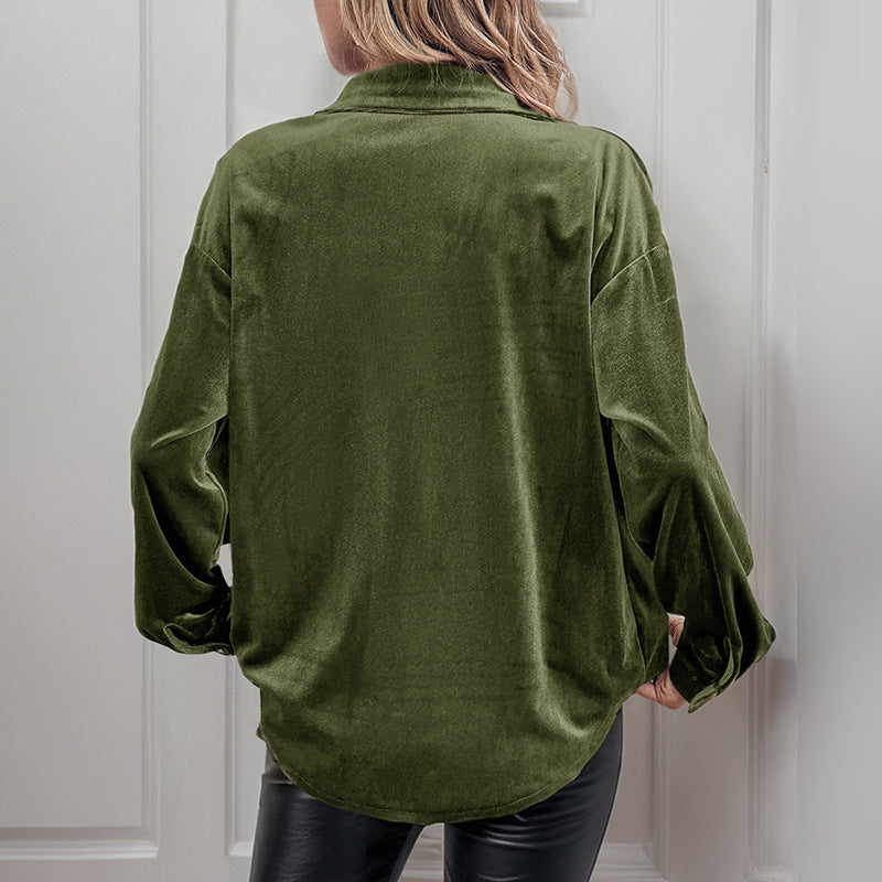 Fashion Lapel Velvet Long-Sleeved Shirt