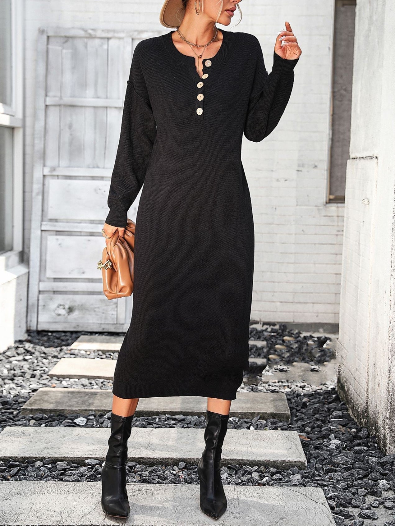 Fashion Button Knitwear Dress
