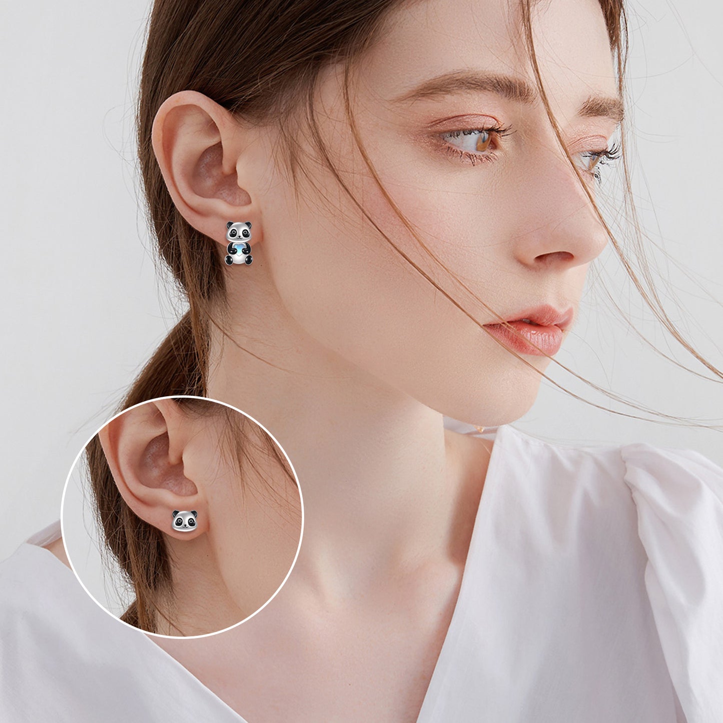 Fashion Sterling Silver Panda Stud Earrings
