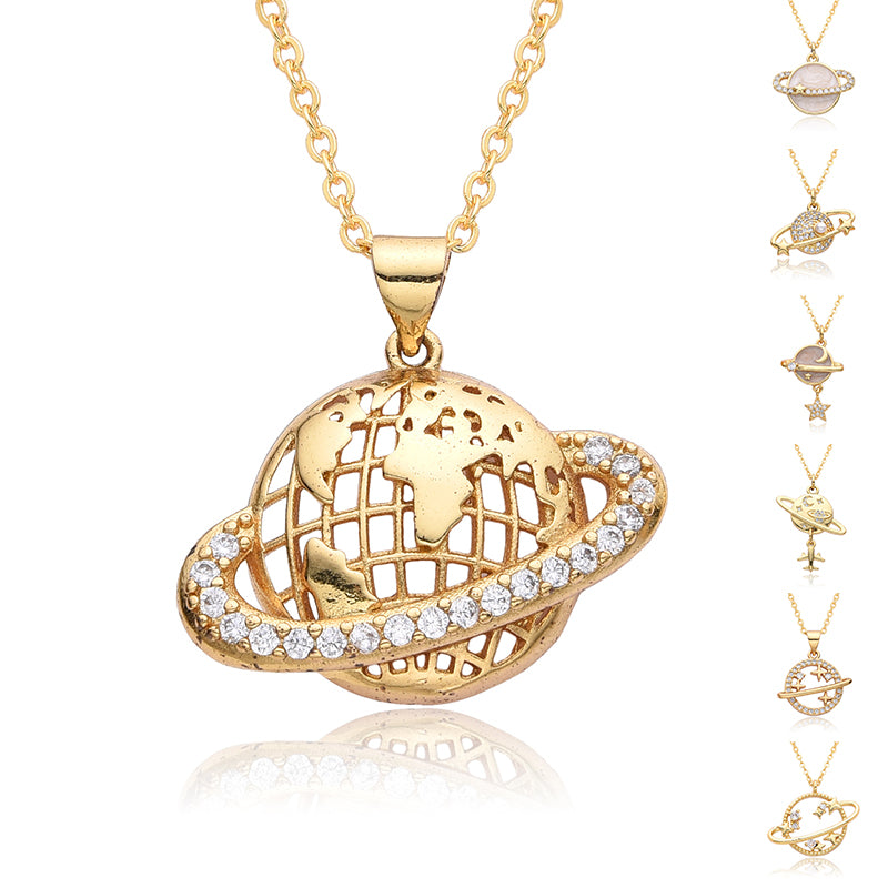Fashion Copper Micro Inlay Color Zircon Personality Planet Pendant Plated Necklace