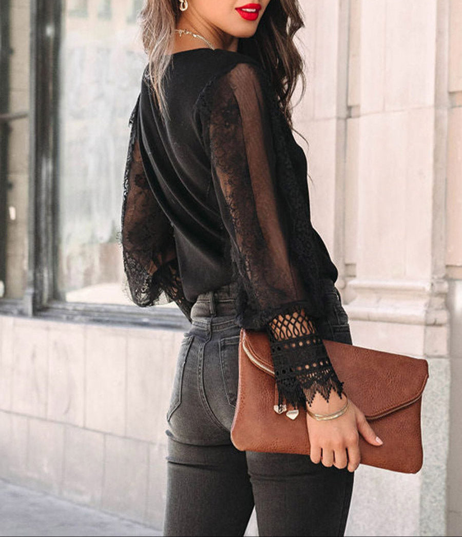 Fashion Mesh Pullover Long Sleeve Shirt