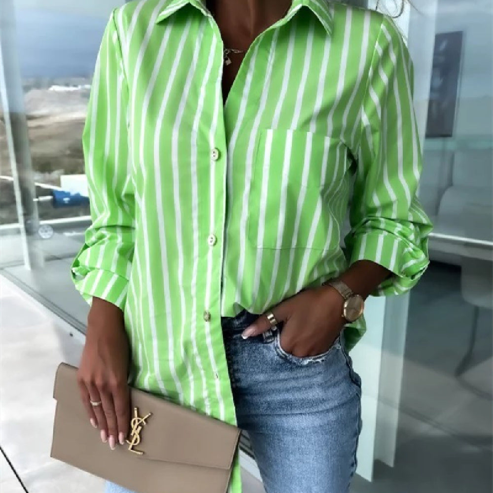 Fashion Long Sleeve Striped Printing Shirt