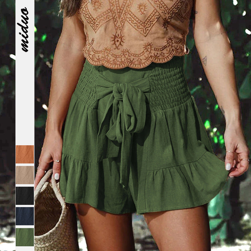 Fashion Lace-Up Shorts With Ruffles