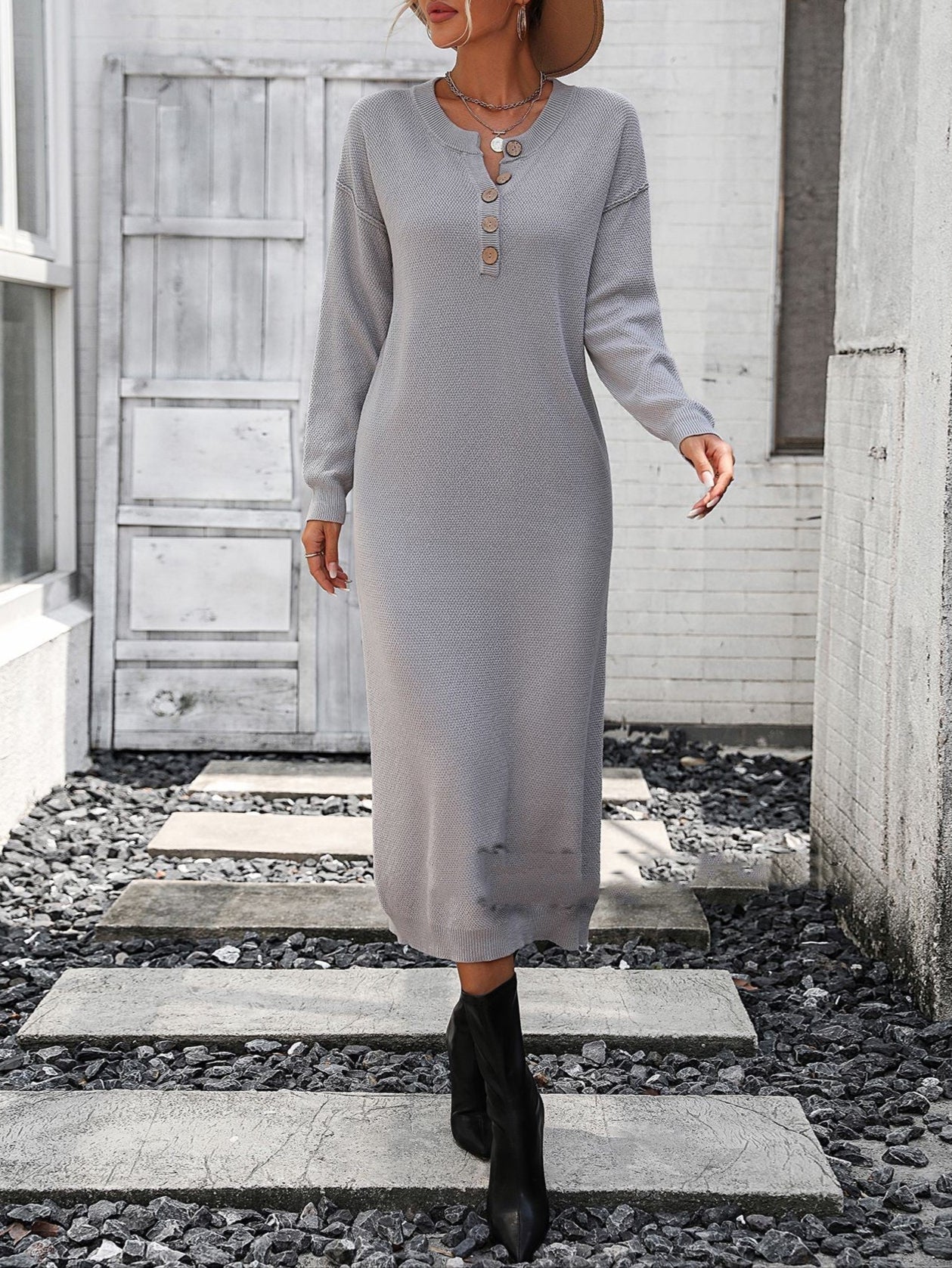 Fashion Button Knitwear Dress