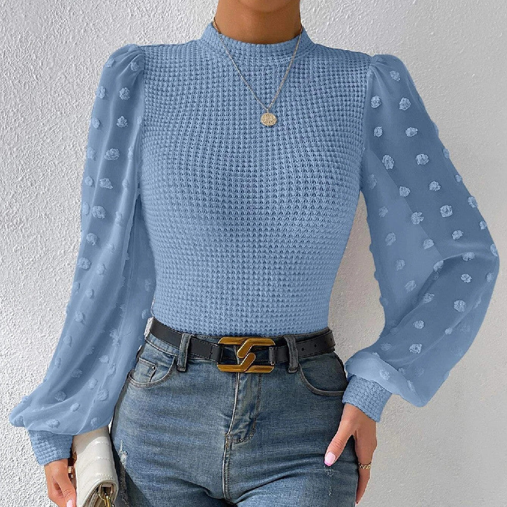 Fashion Knitwear Round Neck Stitching Blouse