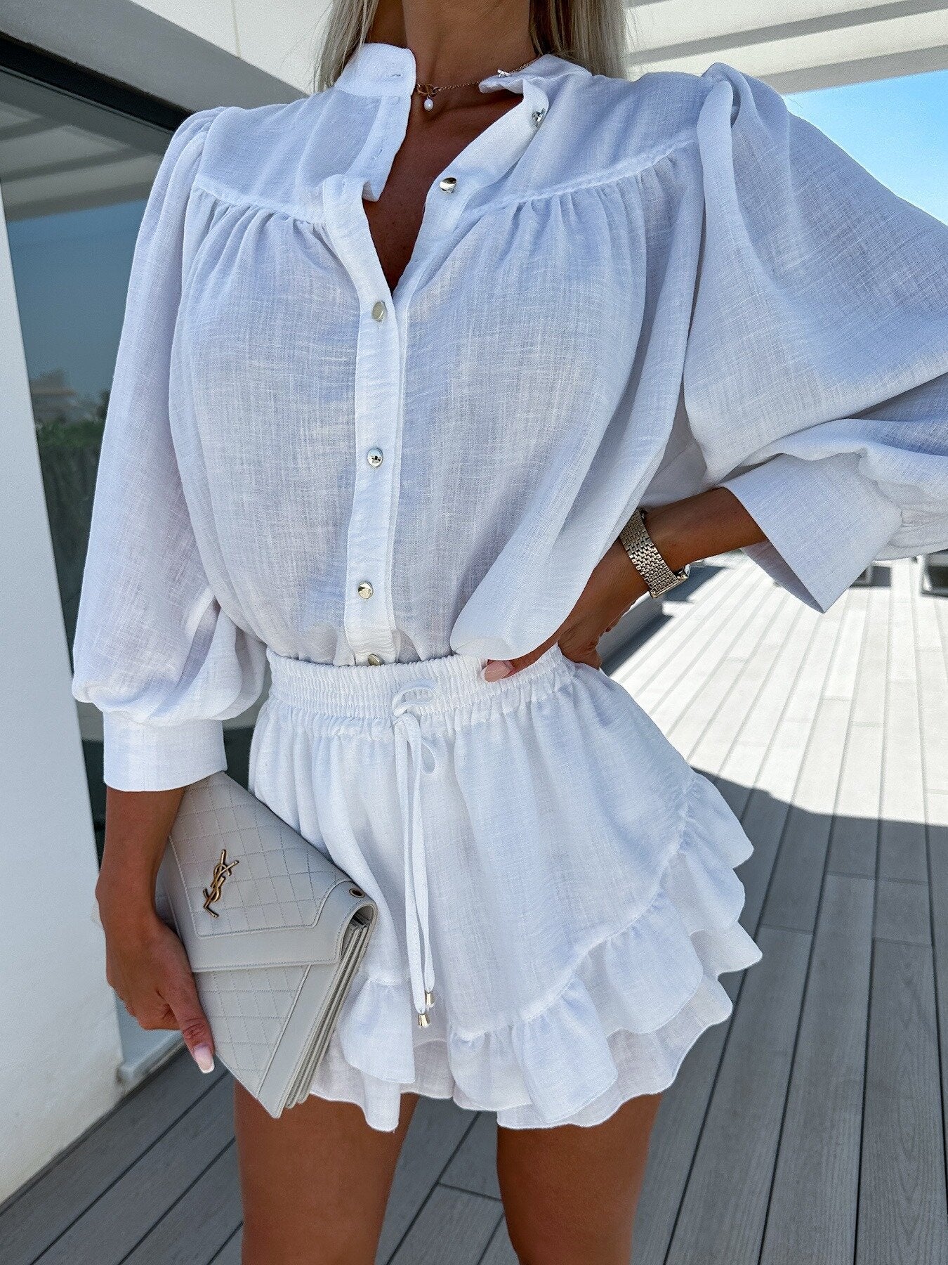 Fashion Linen Shirt Skirt Set