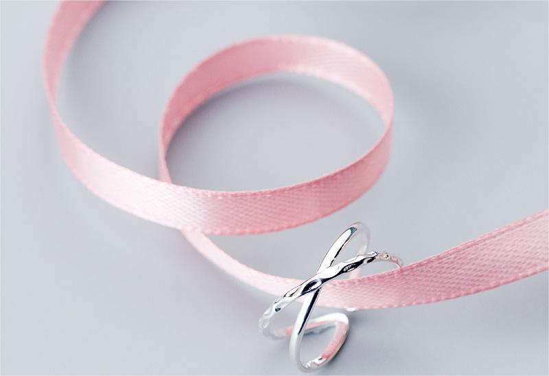 Fashion Silver Simple Double-Layer Cross Line Ring